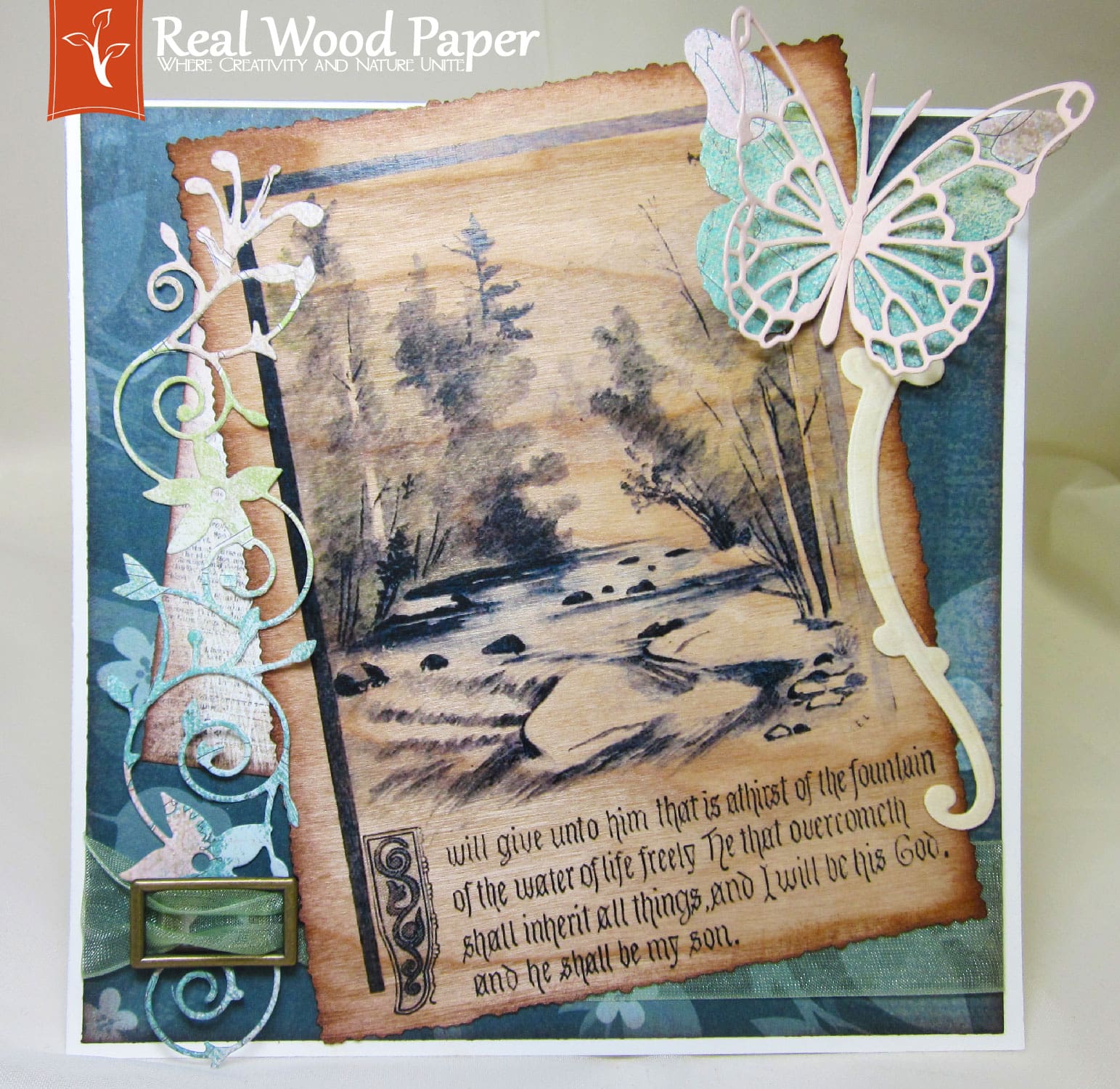 Cherry Real Wood Paper Printed Greeting Card