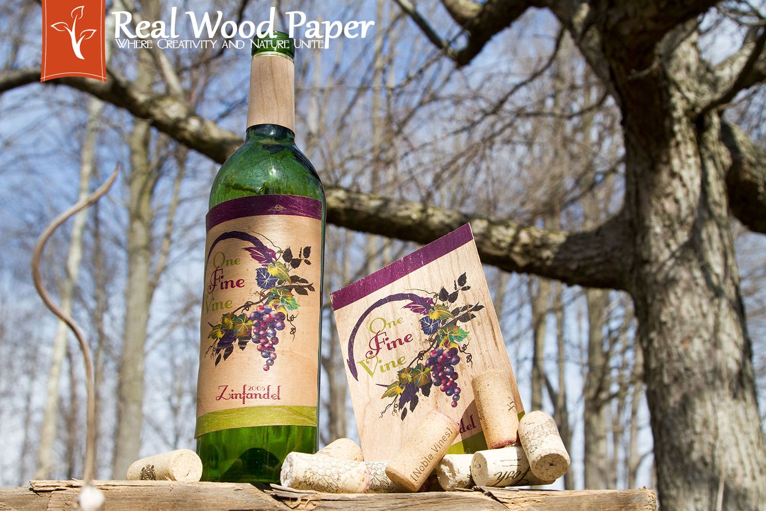 Cherry Real Wood Paper Wine Bottle Labels
