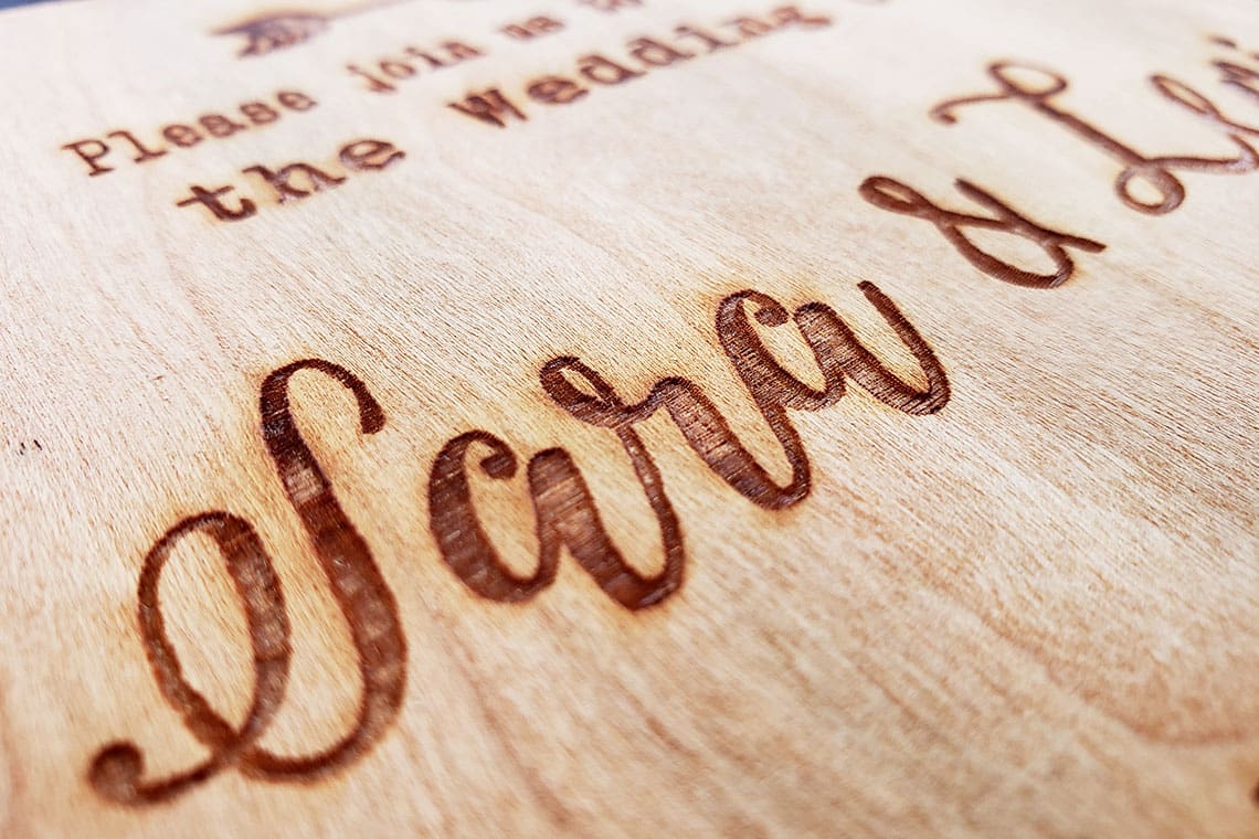 wood burning wedding invitations