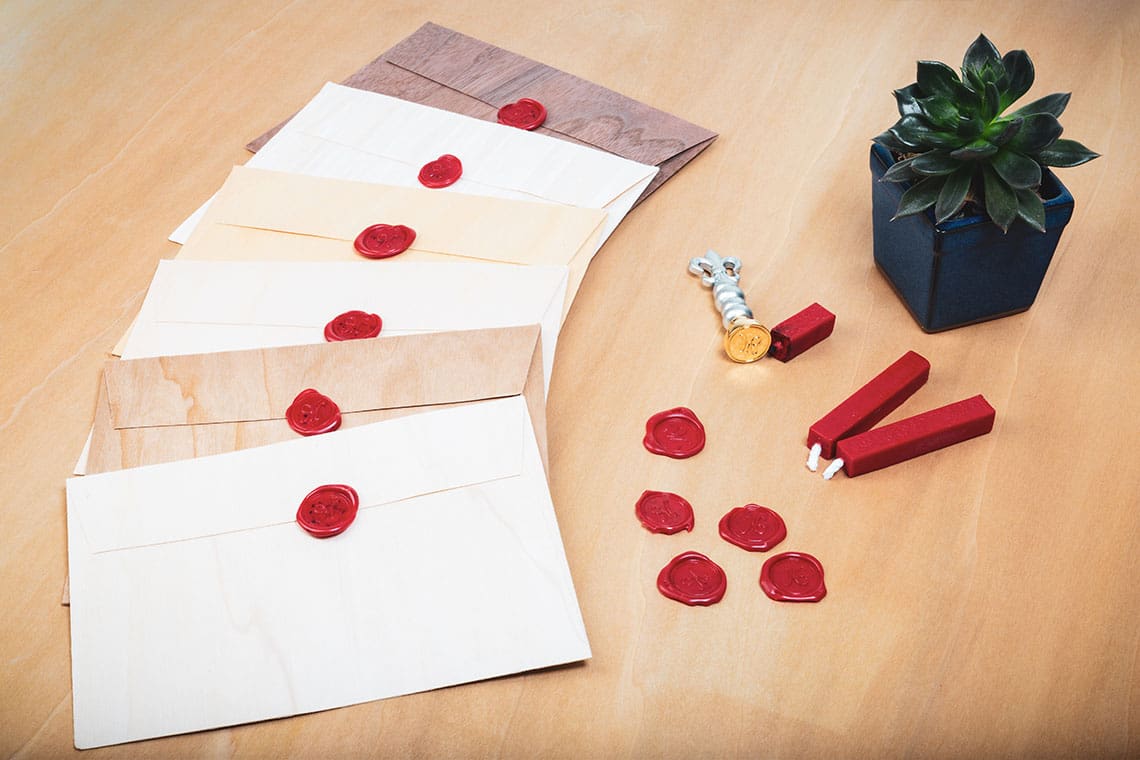 Wax Seal on Wood Envelopes