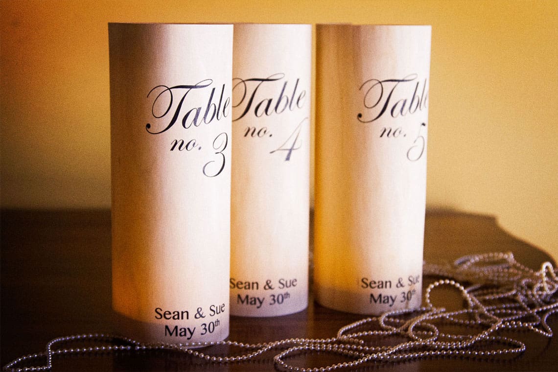 Glowing Table Number Luminaries | Real Wood Paper wood table numbers3