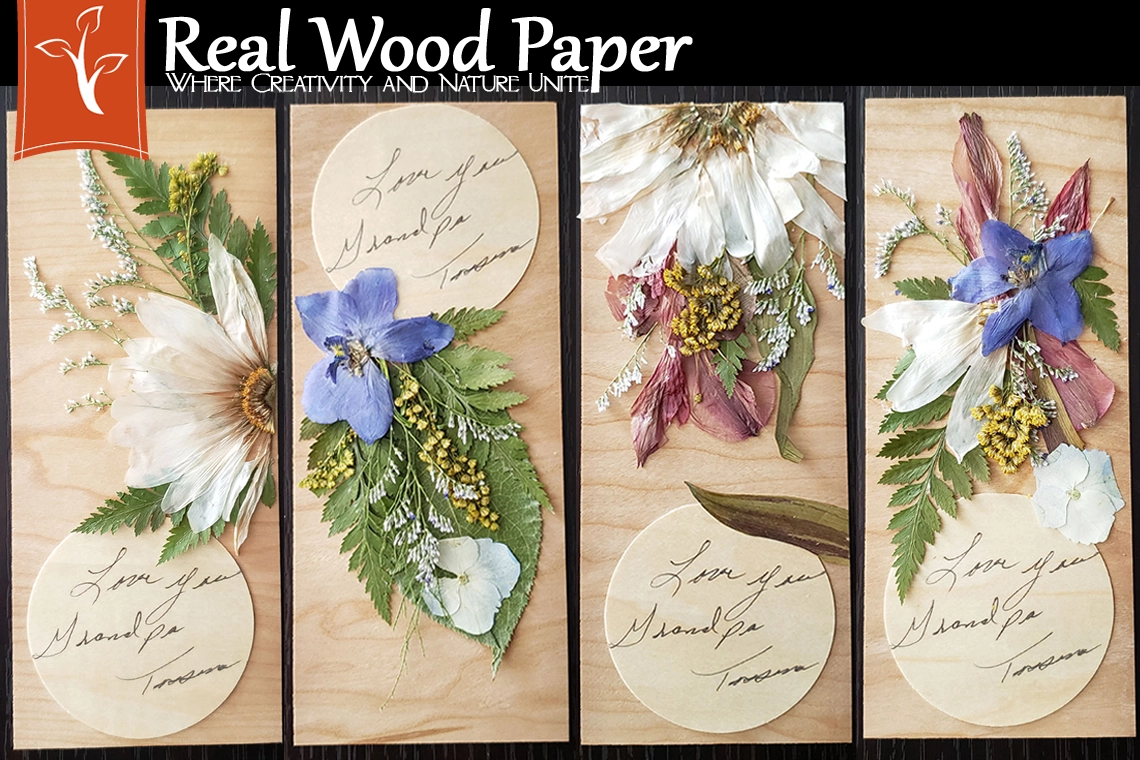 Wood Bookmark with Pressed Flowers