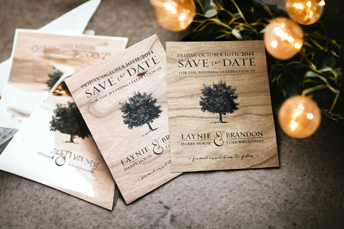Cherry Wood Save The Date Cards