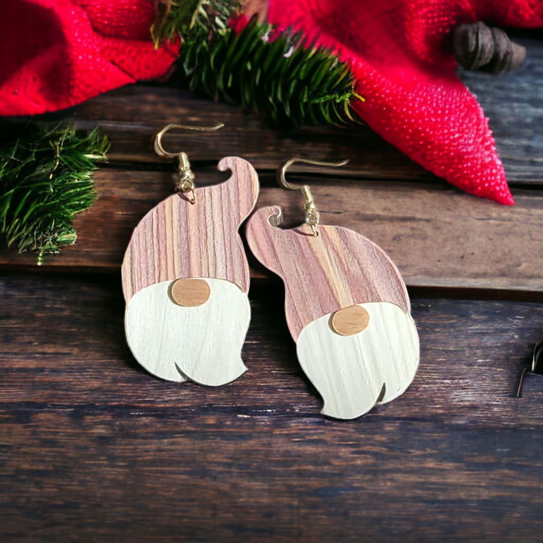Santa Gnome Wood Earrings 1