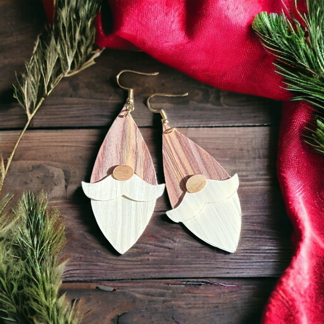 Santa Gnome Wood Earrings 2