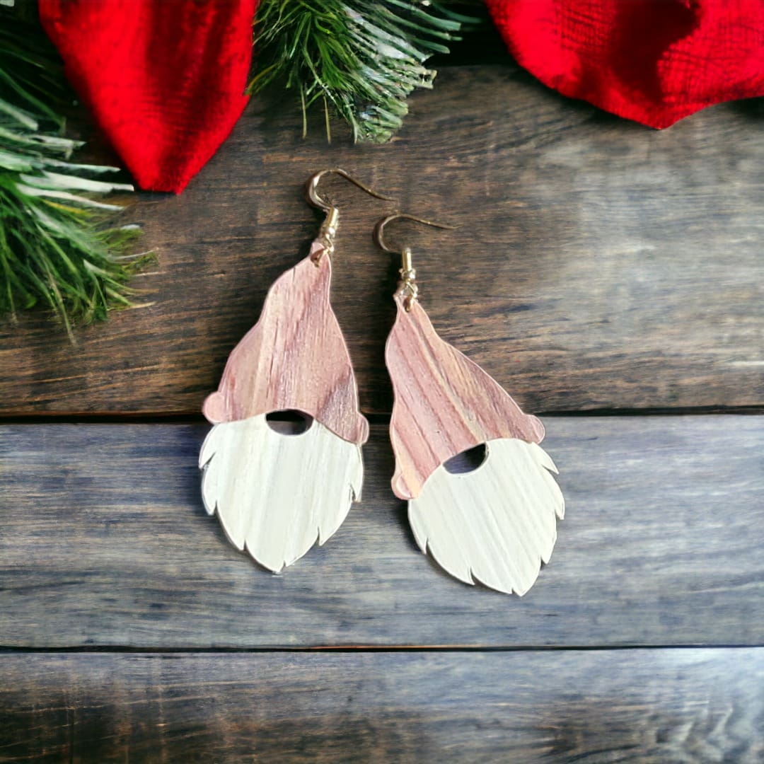 Santa Gnome Wood Earrings 3