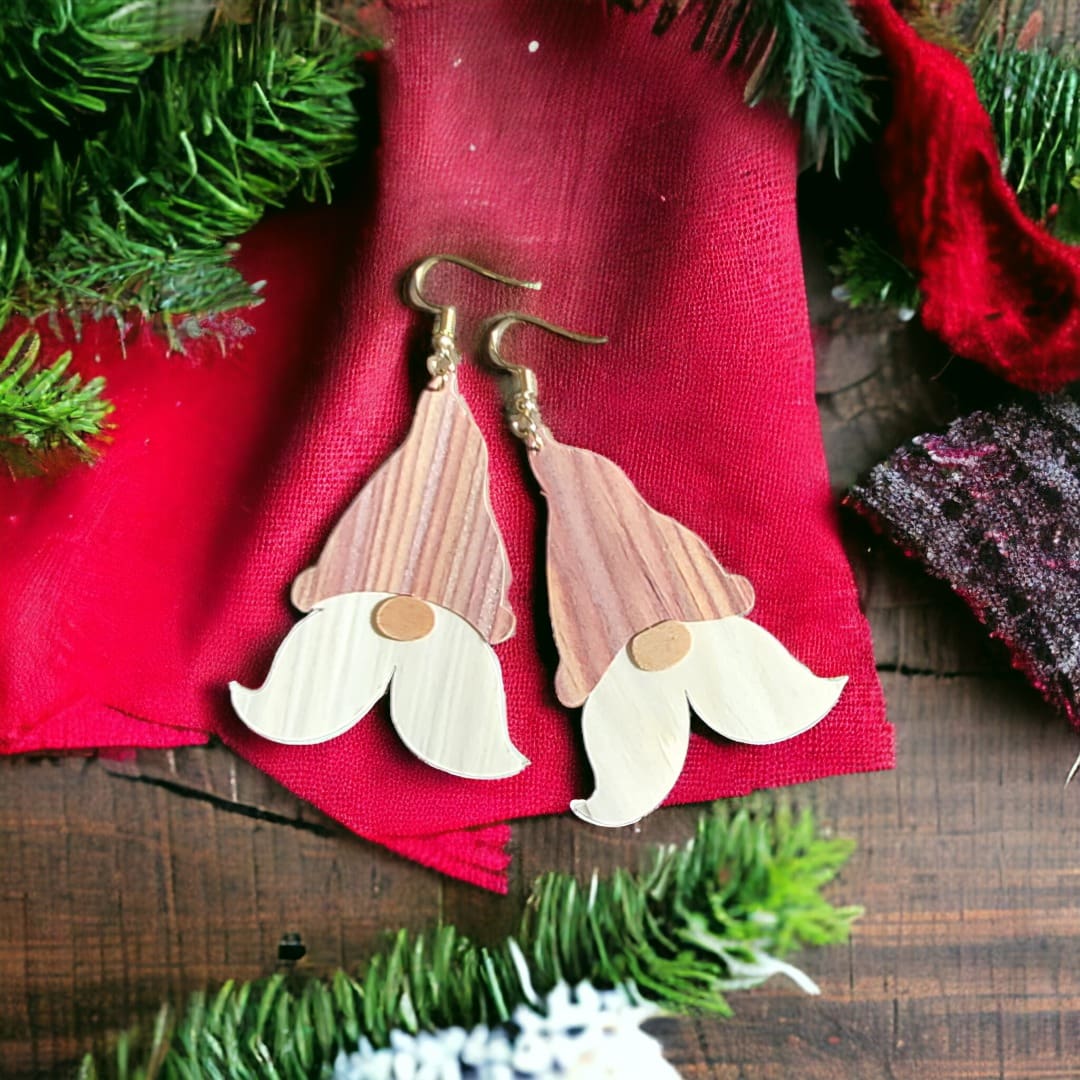 Santa Gnome Wood Earrings 4
