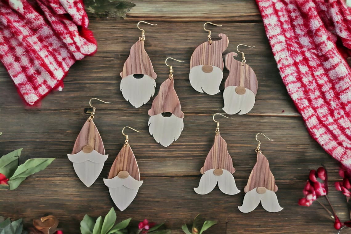 Santa Gnome Wood Earrings