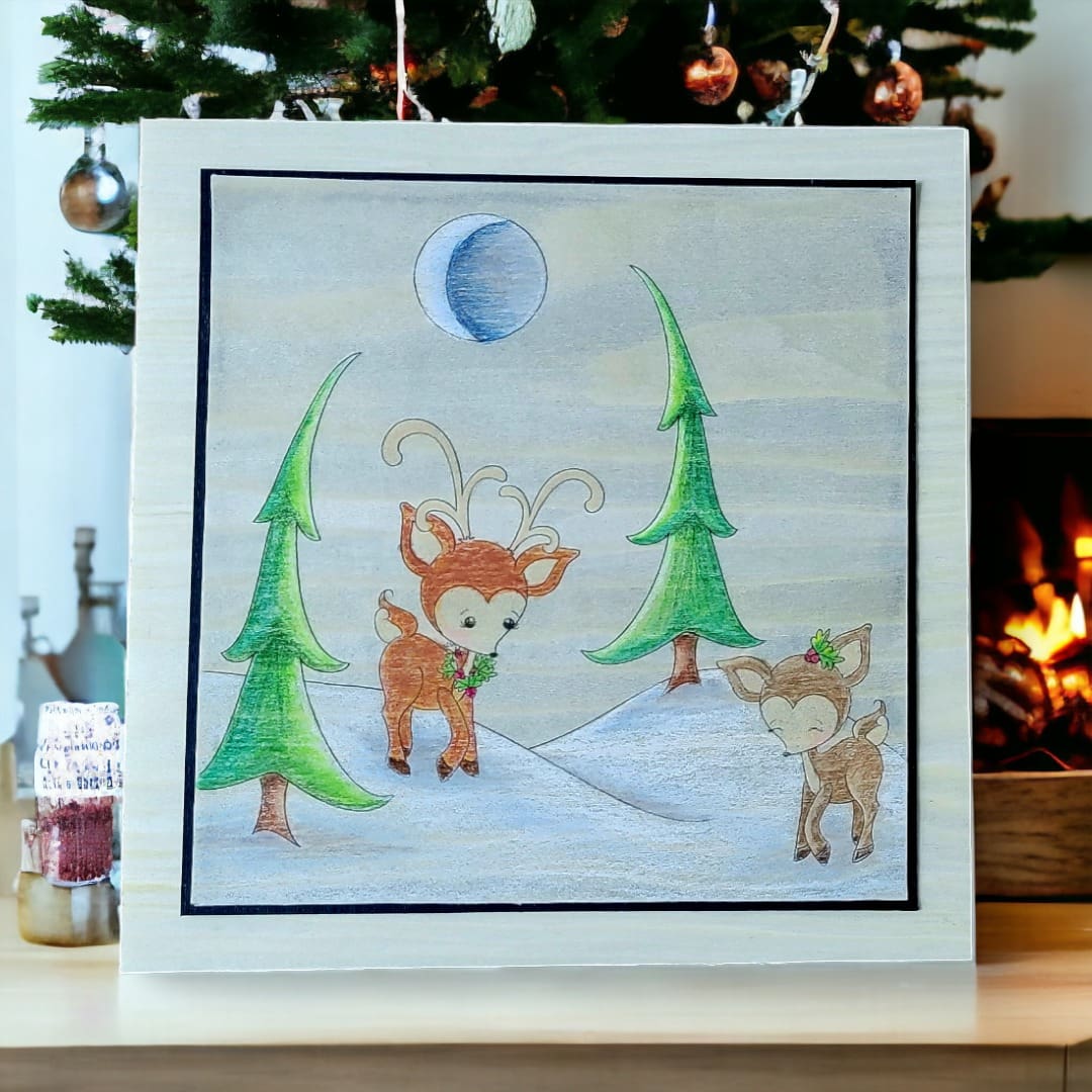 Wood Christmas Card Colored Pencils