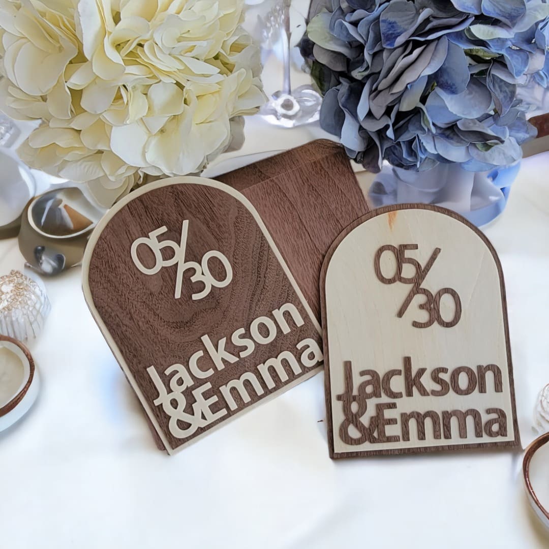 Walnut and Maple Wood Wedding Invites